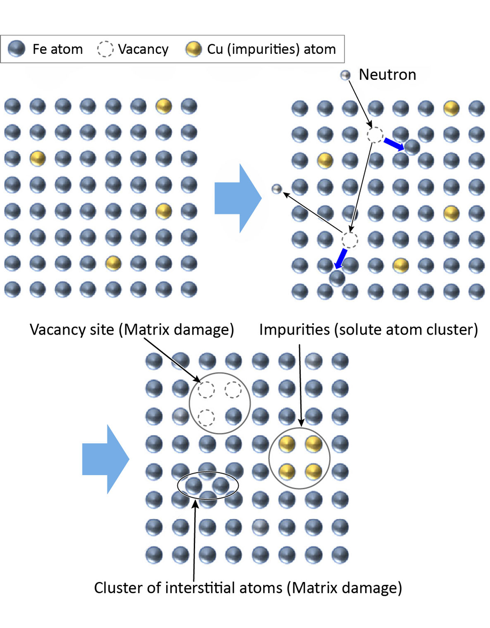 Fig. 1 Microstructural changes in RPV steel due to neutron irradiation*