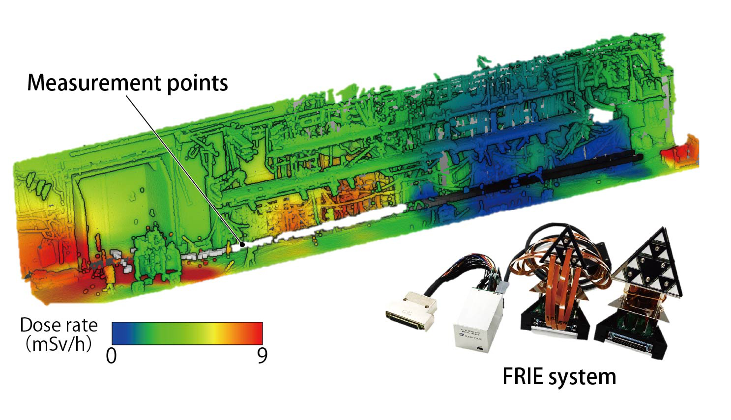 Fig.1 Example of 3D surface dose rate distribution estimated using the FRIE system