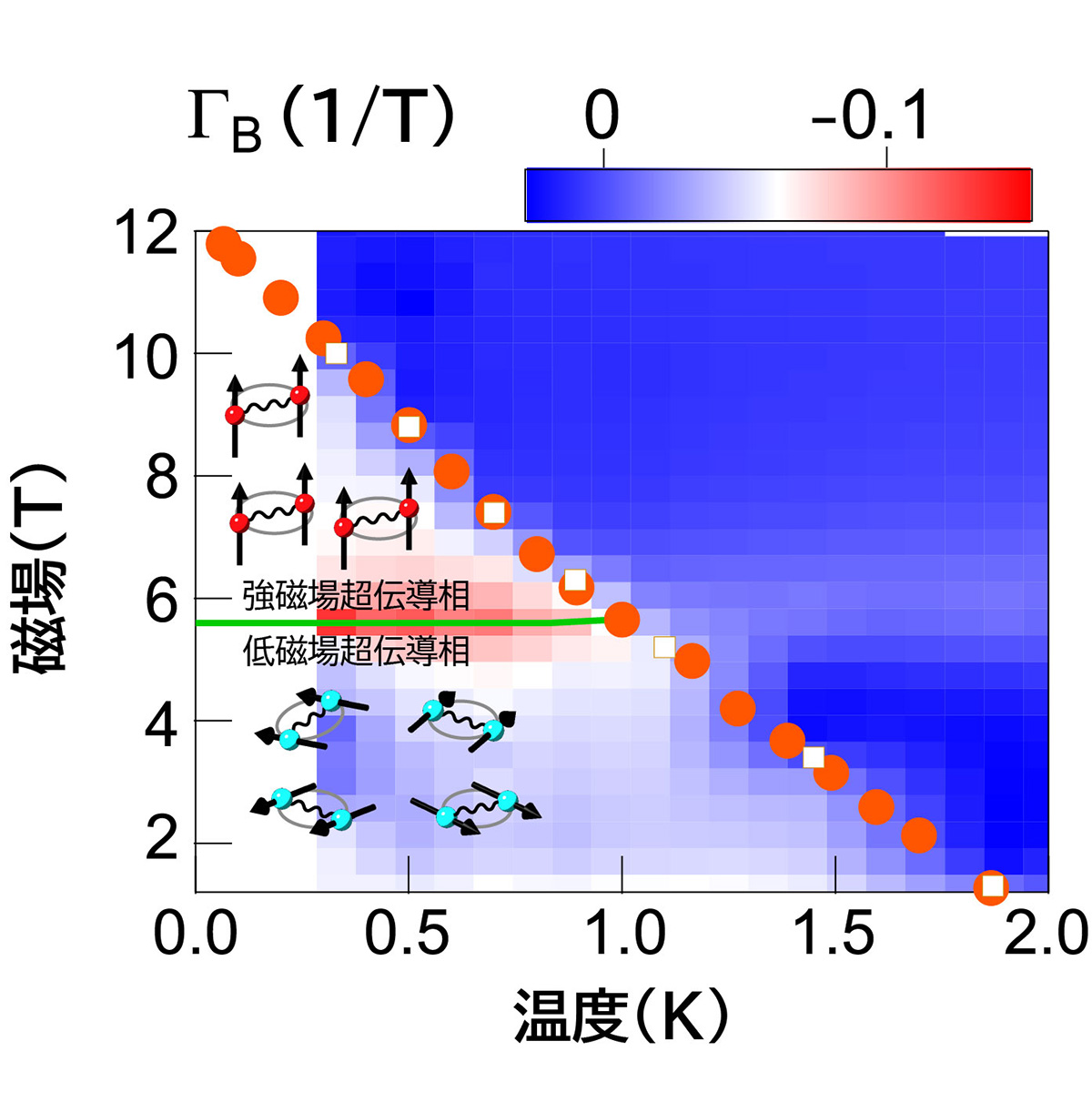 図2 UTe2の磁場(B )-温度(T )超伝導相図