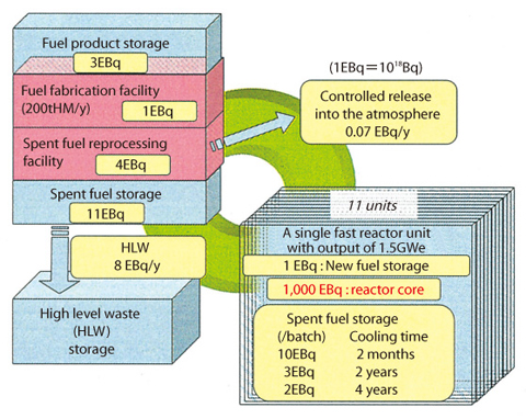 Fig.1-24 Radioactivity inventory in the fast reactor cycle