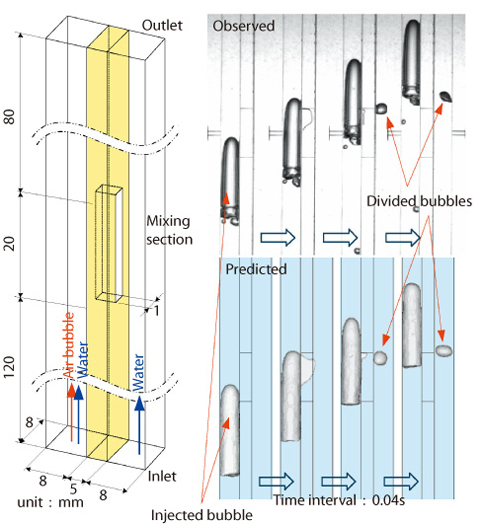 Fig.7-6 Predicted dynamics of bubbles moving through a mixing section 