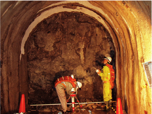 Geological inspection of a sub stage horizontal tunnel at the depth of 200m