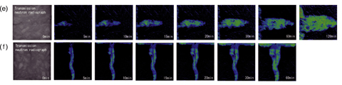 Fig.4-26 Visualization of water behavior in a crack (e) horizontal crack (f) vertical crack