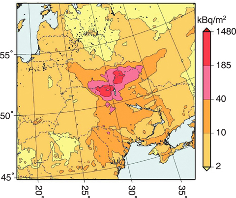 Fig.7-2 Deposition of 137Cs during the Chernobyl accident predicted by WSPEEDI - II