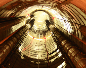 View up inside the Main Shaft from GL -400 m