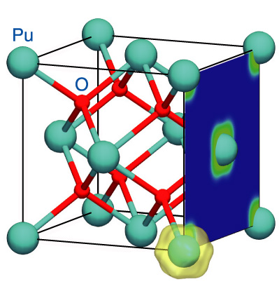 Fig.10-2　Crystal structure of plutonium dioxide and charge density resulting from the presence of f-electrons