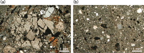 Fig.2-11　Photomicrographs of fractured rocks in a fault zone