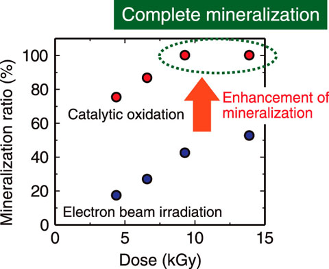 Fig.4-20　Enhancement of mineralization of toxic organics using electron beam/catalyst system