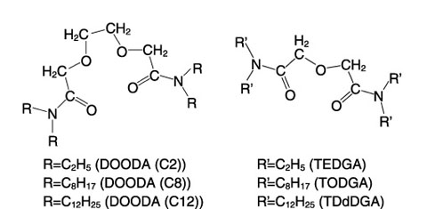 Fig.7-14　Structures of dioxaoctanediamide (DOODA) and diglycolamide (DGA) compounds
