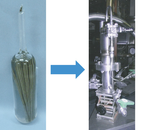 Fig.3-6　Reaction container (glass ampul) and apparatus for analysis of gas phase (ampul opening member)