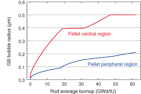 Fig.6-3　Fission gas bubble growth in central and peripheral regions of fuel pellet