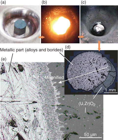 Fig.1-34　The appearance and cross-sectional images of a solidified melt specimens