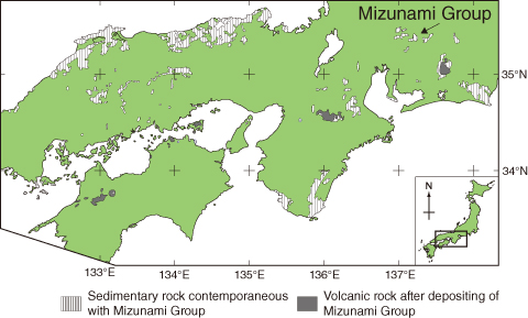 Fig.8-20　Distribution of sedimentary rock contemporaneous with Mizunami Group and volcanic rock after depositing Mizunami Group in Southwest Japan