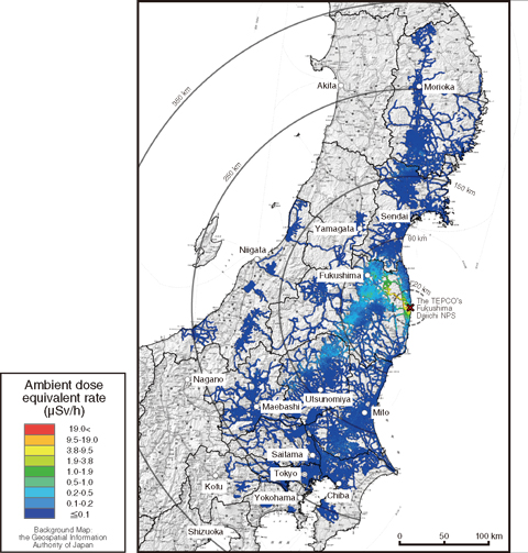 Fig.1-4 A map of ambient dose equivalent rates through vehicle-borne surveys
