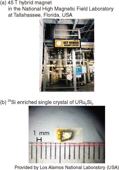Fig.3-5 Photos of the hybrid magnet and single crystal of URu2Si2 used in this study