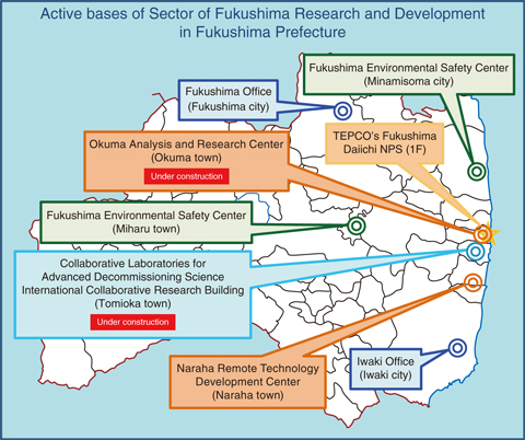 Fig.1-2  Location of activity bases related to the Sector of Fukushima Research and Development in Fukushima Prefecture