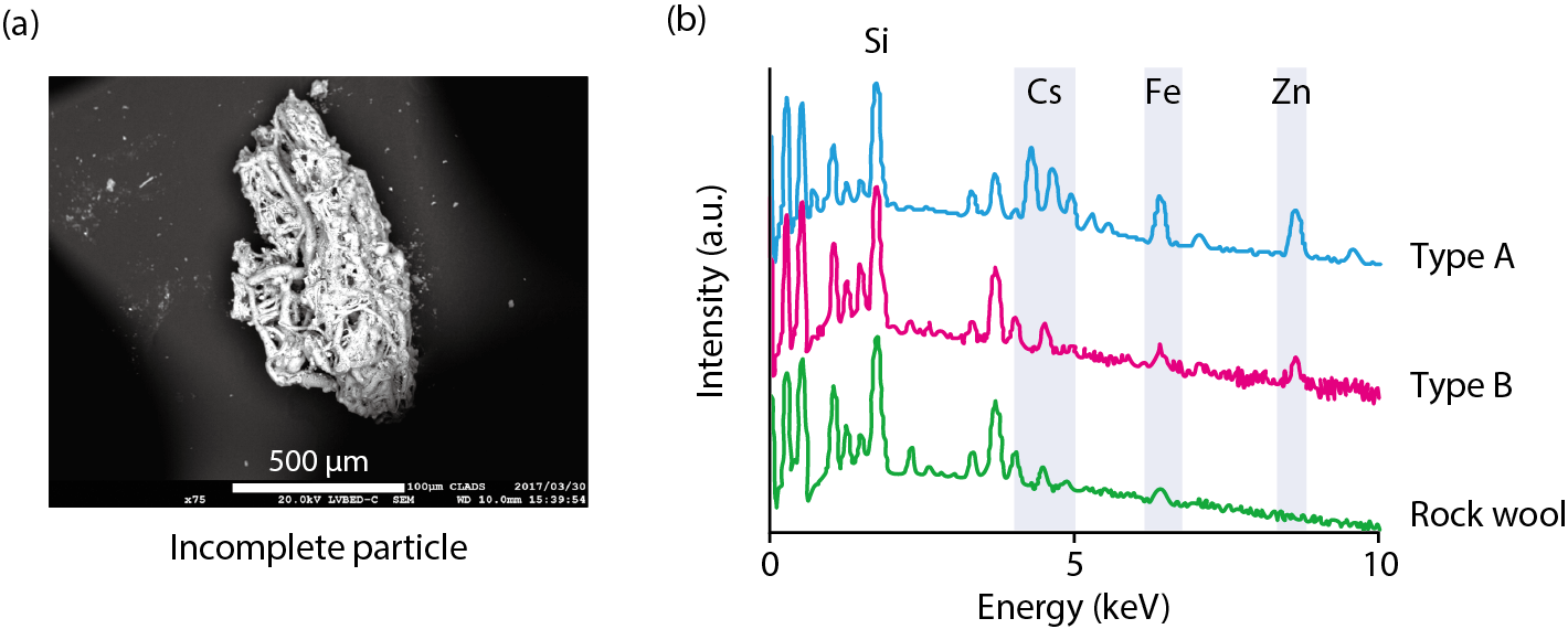 Fig.1-6  Intermediate type-B particles and the results of energy-dispersive X-ray spectrometry (EDS)