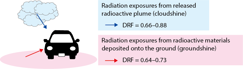 Fig.2-12  The DRFs for cloudshine and groundshine in a nuclear emergency