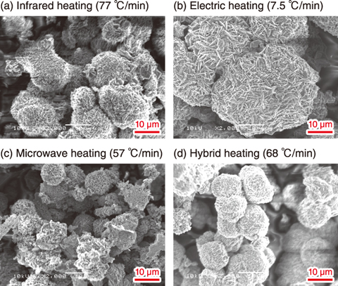 Fig.7-14  Scanning electron micrograph of CuO powders synthesized by each heating method