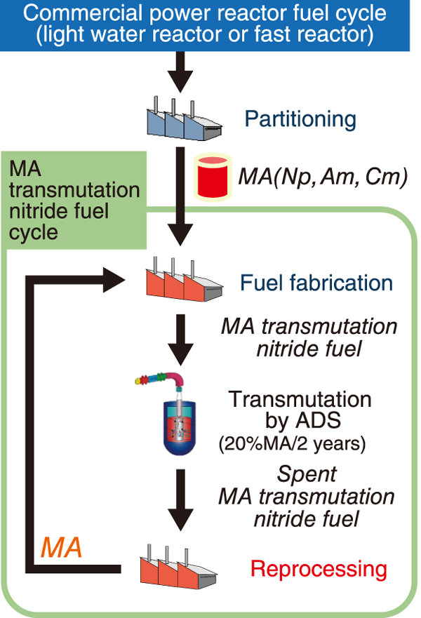 Fig.1  Outline of the proposed minor actinide (MA) transmutation nitride fuel cycle