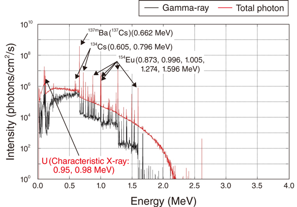Fig.2  Spectra of γ-rays and total photons emitted from fuel debris