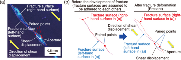 Fig.3  Schematic of the shear displacement and fracture aperture measurement process