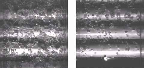 図5-18　熱交換器の上部（左）と下部（右）の流れ