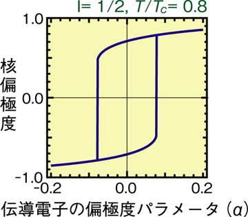 図7-5　伝導電子の偏極による核偏極度（核スピンI＝1/2の場合）