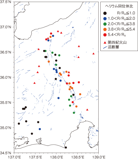 図8-22　糸魚川−静岡構造線周辺のヘリウム同位体比