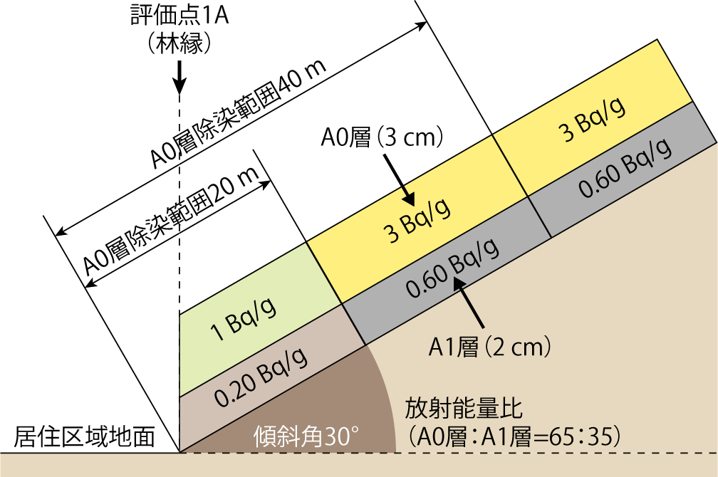 図1-37　A0層に放射性Csが多く存在し、かつ汚染が平面的に不均一な場合の断面図