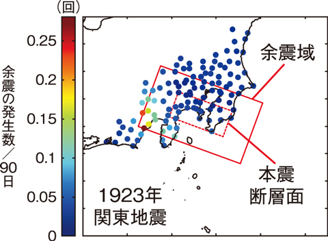 図２-１３　余震ハザードマップの例
